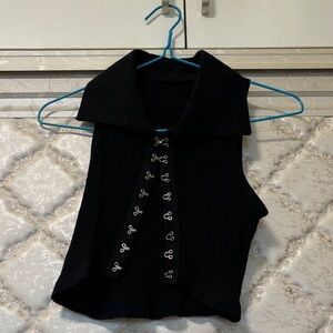 Sleeveless Black Ribbed Top with Decorative Hook Accents